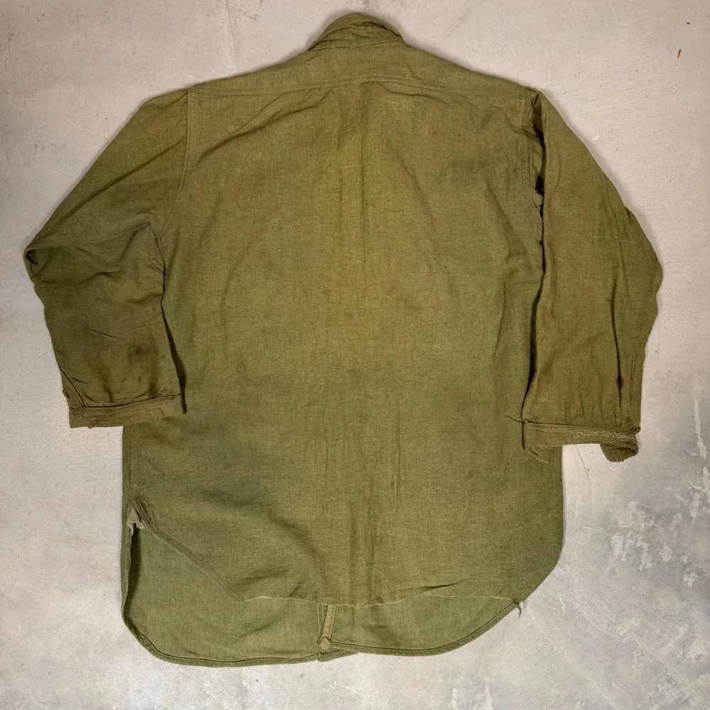 Vintage 1940s Military Wool flannel Field Shirt Mens XL Olive Drab Distressed